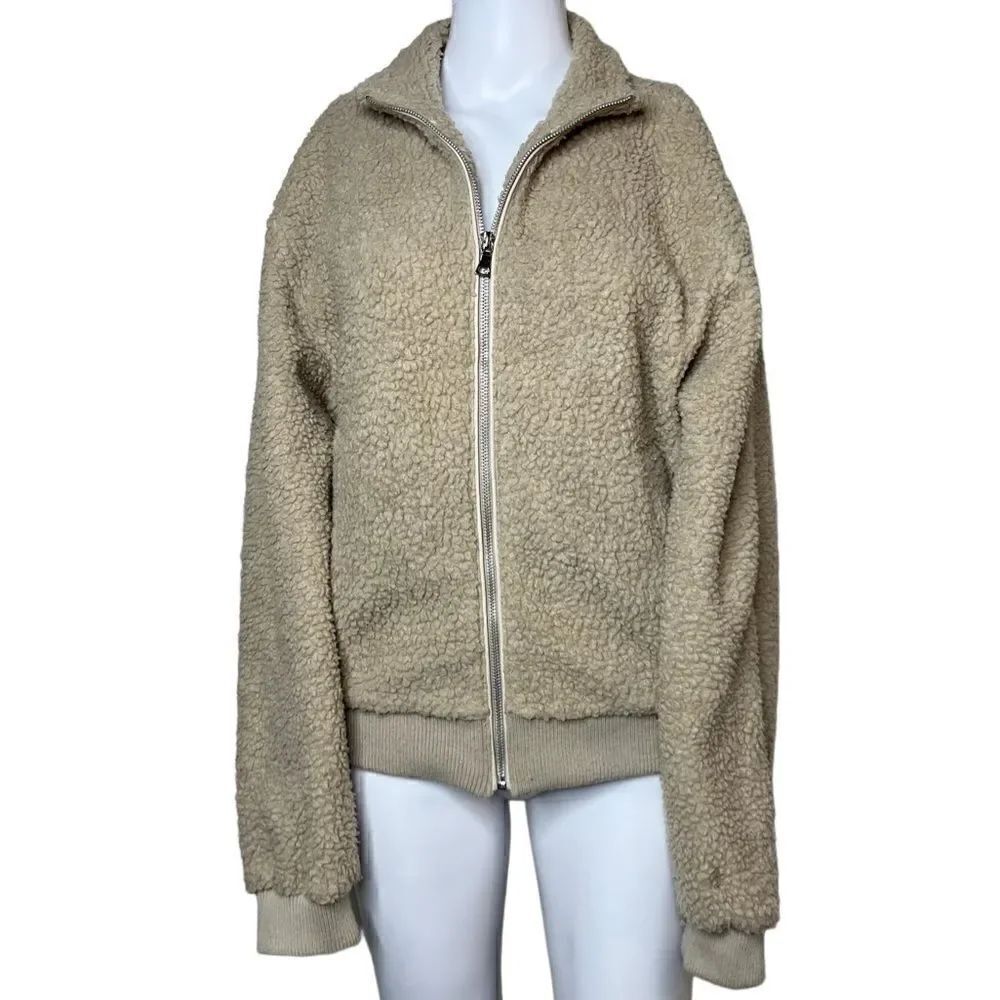 Ambiance Outerwear Sherpa Zip Up Jacket Tan Size Medium